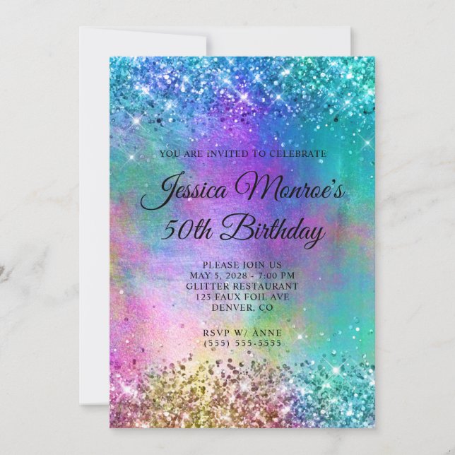 Invitación Sparkly Mermaid Purpurina Relieve metalizado 50 cu (Anverso)