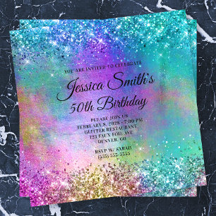 Invitación Sparkly Mermaid Purpurina Relieve metalizado 50 cu