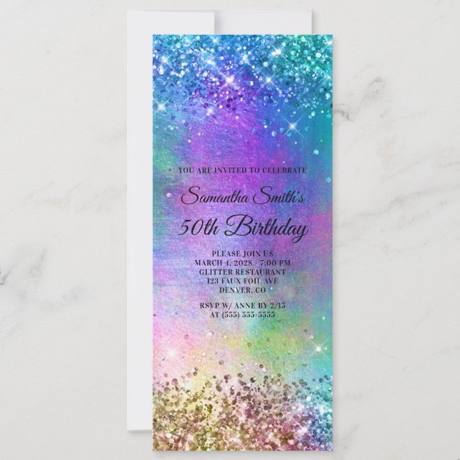 Invitación Sparkly Mermaid Purpurina Relieve metalizado 50 cu (Anverso)