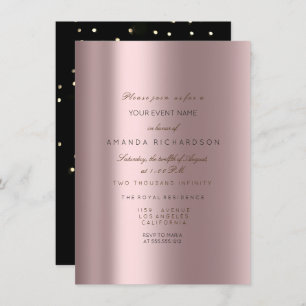Invitación Sparkly Metallic Gold Black Confetti Mauve Pink