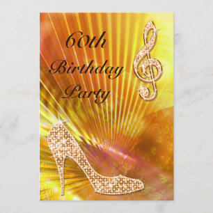 Invitación Sparkly Naranja Music Note y Stiletto cumpleaños 6