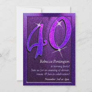 Invitación Sparkly Purple 40th Birthday Party Invitation
