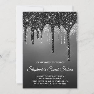 Invitación Sparkly Purpurina de plata negra gris Ombre dulce