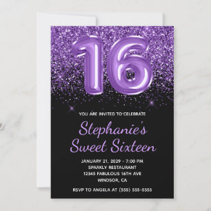Invitación Sparkly Royal Purple Purpurina Negro número 16