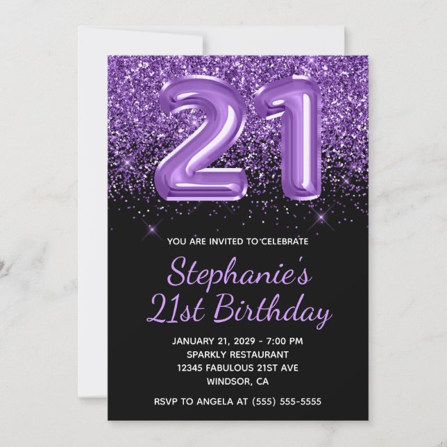 Invitación Sparkly Royal Purple Purpurina Negro número 21 (Anverso)
