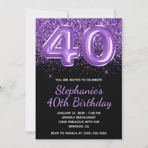 Invitación Sparkly Royal Purple Purpurina Negro número 40