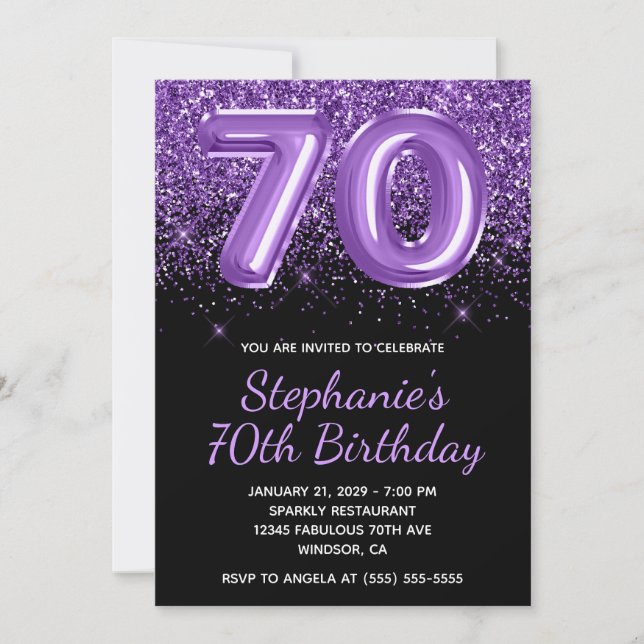 Invitación Sparkly Royal Purple Purpurina Negro número 70 (Anverso)