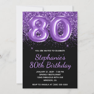 Invitación Sparkly Royal Purple Purpurina Negro Número 80