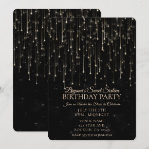 Invitación Sparkly Shooting Stars Black Moda Sweet 16