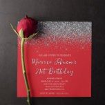 Invitación Sparkly Silver Purpurina Red 21st Birthday<br><div class="desc">Una glamorosa plaza de cumpleaños en forma de invitación para ella. Purpurina fino y brillante de plata contra un sólido fondo rojo. Todos los elementos purpurinas y brillantes de este moderno diseño de chicas son gráficos digitales que se imprimen como una foto. Si cambia el color de la fuente, marque...</div>