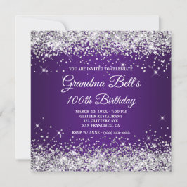 Invitación Sparkly Silver Purpurina Royal Purple 100 cumpleañ
