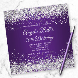 Invitación Sparkly Silver Purpurina Royal Purple 50 cumpleaño