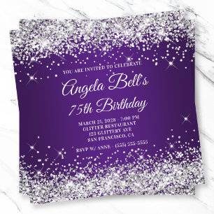 Invitación Sparkly Silver Purpurina Royal Purple 75 cumpleaño