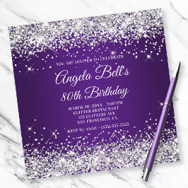 Invitación Sparkly Silver Purpurina Royal Purple 80 cumpleaño