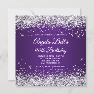 Invitación Sparkly Silver Purpurina Royal Purple 90 cumpleaño
