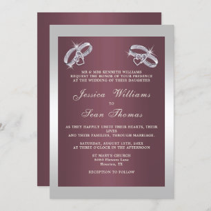 Invitación Sparkly Silver Rings & Burgandy Boda
