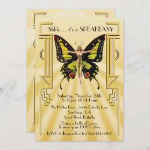Invitación Speakeasy Butterfly Flapper Great Gatsby Fiesta