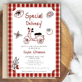 Invitación Special Delivery Italian Food Red Baby Shower 