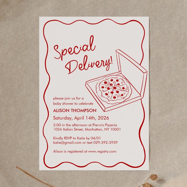 Invitación Special Delivery Pizza Baby Shower (Subido por el creador)