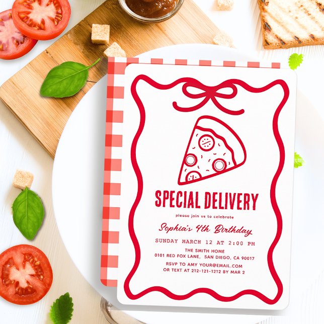Invitación Special Delivery Red Hand-drawn Pizza Birthday (Subido por el creador)