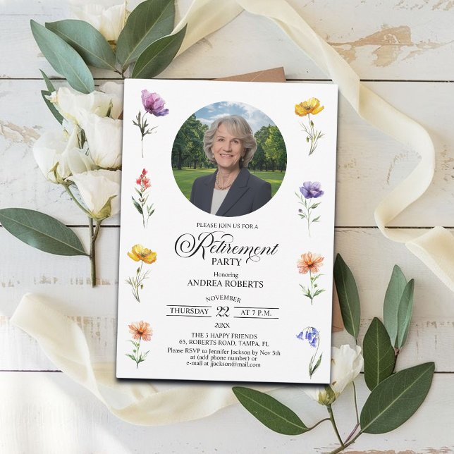 Invitación Special Photo Elegant Floral Retirement Party  (Subido por el creador)