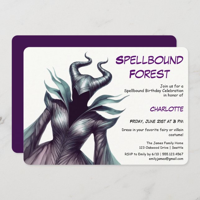 Invitación Spellbound Forest – Dark Fairy Birthday Party  (Anverso / Reverso)