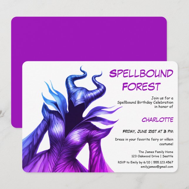 Invitación Spellbound Forest – Dark Fairy Birthday Party  (Anverso / Reverso)