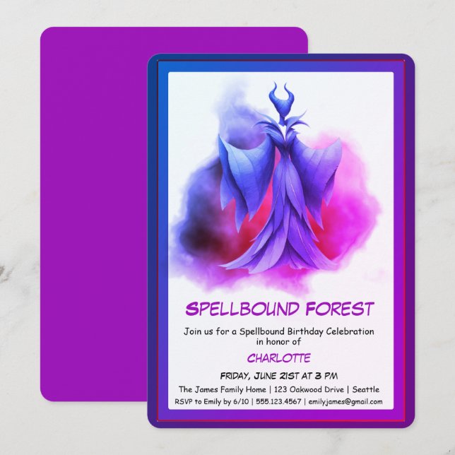 Invitación Spellbound Forest – Dark Fairy Birthday Party  (Anverso / Reverso)