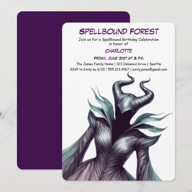 Invitación Spellbound Forest – Dark Fairy Birthday Party  (Anverso / Reverso)