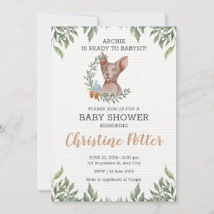 Invitación Sphynx Cat Boy Boho Greenery Baby Shower