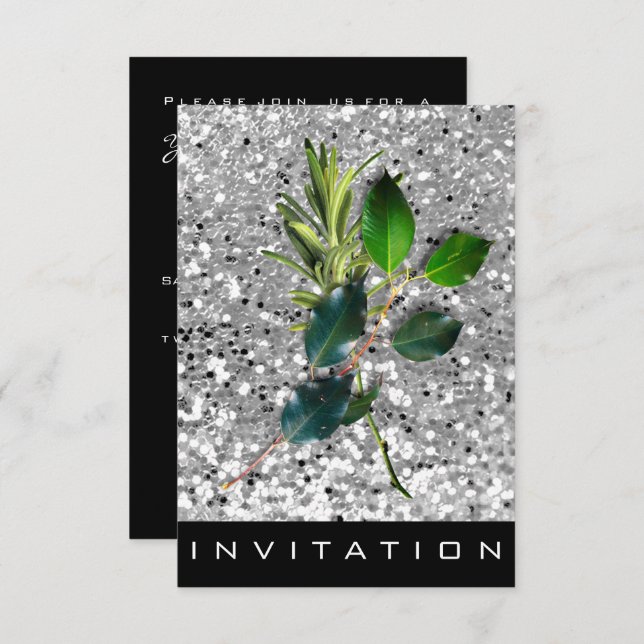 Invitación Spices Chef italiano Cena Casa Plata Purpurina (Anverso / Reverso)