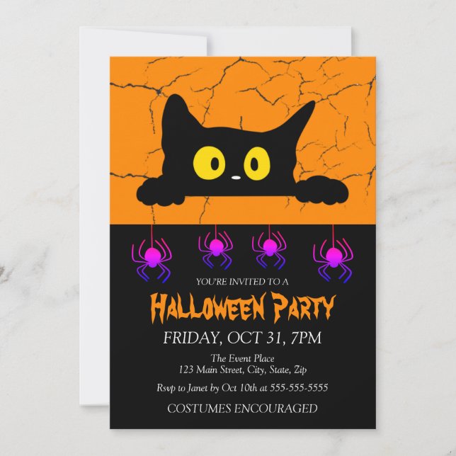 Invitación Spider Black Cat Costume fiesta de Halloween (Anverso)