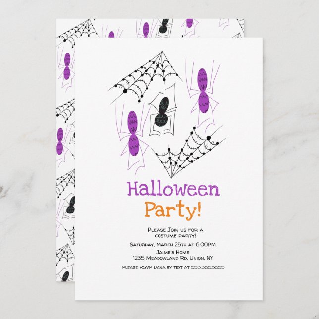 Invitación Spider Doodles Halloween Costume Fiesta (Anverso / Reverso)
