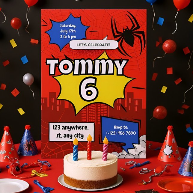 Invitación Spider Hero Kids 6th Birthday Invitation Fun Super (Subido por el creador)