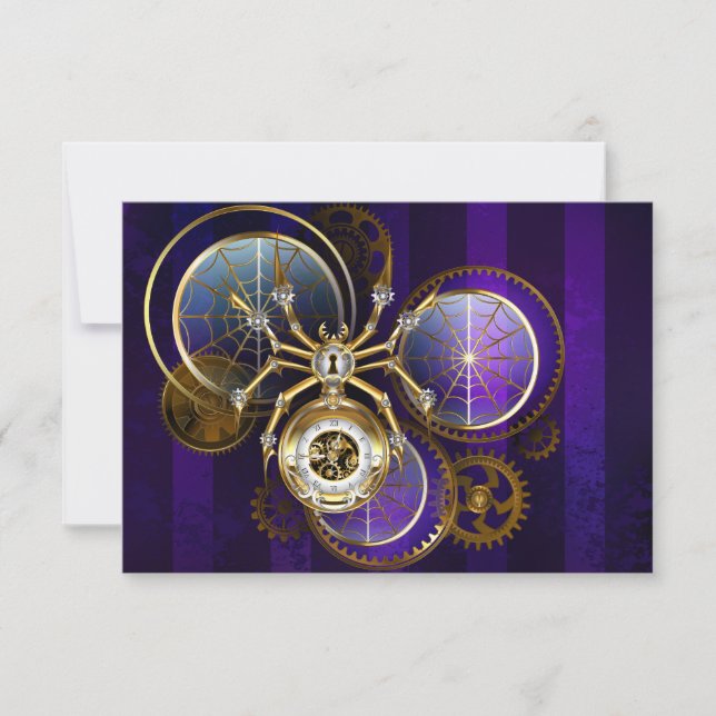 Invitación Spider Steampunk sobre fondo morado (Anverso)
