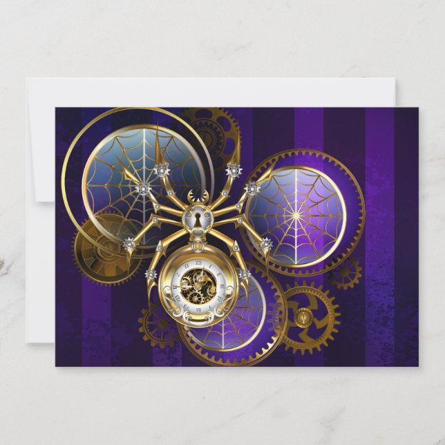 Invitación Spider Steampunk sobre fondo morado (Anverso)