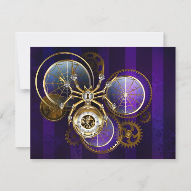 Invitación Spider Steampunk sobre fondo morado (Anverso)