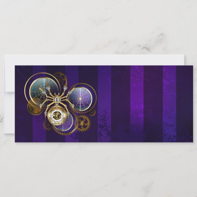 Invitación Spider Steampunk sobre fondo morado (Anverso)