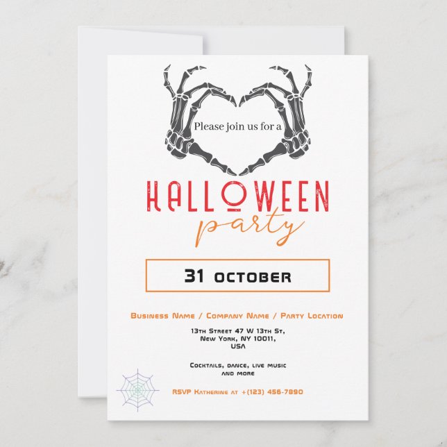 Invitación Spider Wave Skeleton Hand Business Fiesta de Hallo (Anverso)