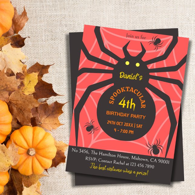 Invitación Spider Web 4th Birthday espeluznante fiesta de Hal (Subido por el creador)