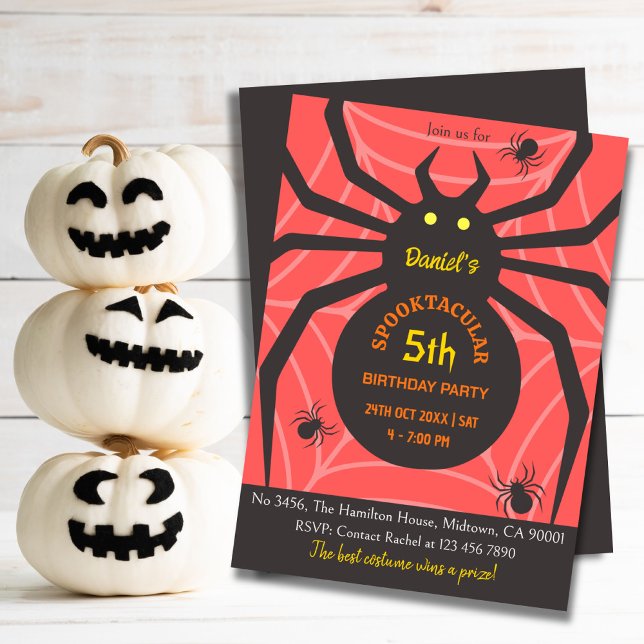 Invitación Spider Web 5th Birthday espeluznante fiesta de Hal (Subido por el creador)