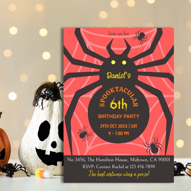 Invitación Spider Web 6th Birthday espeluznante fiesta de Hal (Subido por el creador)