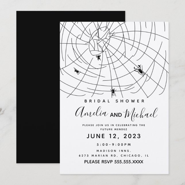 Invitación Spider Web Doodle Ilustracion Bridal Shower (Anverso / Reverso)