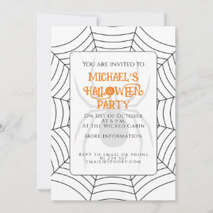 Invitación Spider web fiesta de Halloween blanco negro