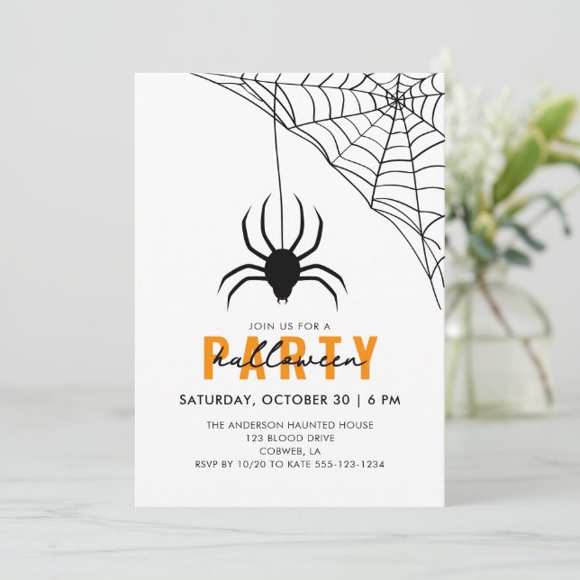 Invitación Spider & Web Modern Adults Halloween Party (Anverso de pie)