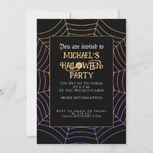 Invitación Spider web naranja morado negro Halloween
