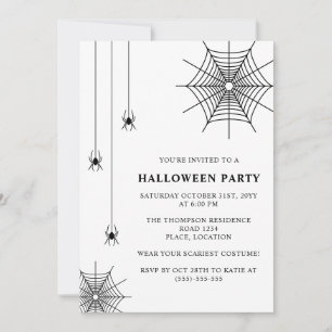 Invitación Spiderweb Sencilla Halloween Blanco Negro
