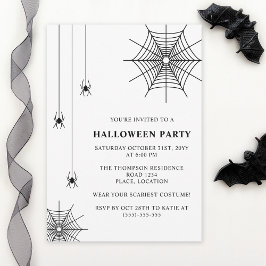 Invitación Spiderweb Sencilla Halloween Blanco Negro
