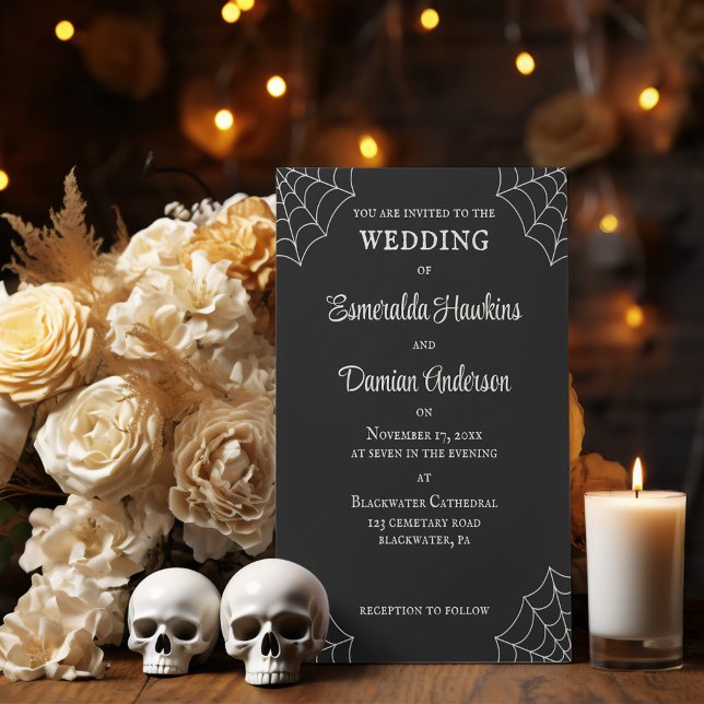 Invitación Spiderwebs Boda gótico blanco y negro (Subido por el creador)