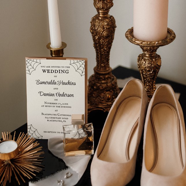 Invitación Spiderwebs Boda gótico blanco y negro (Subido por el creador)